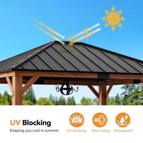 Modern Shade 12x14 Cedar Wood Gazebo with Galvanized Steel Roof, Curtains & Mosquito Net image 29