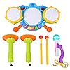 Kids Drum Set, Rabing Electric Musical Instruments Toys with 2 Drum Sticks, Beats Flash Light and Adjustable Microphone…