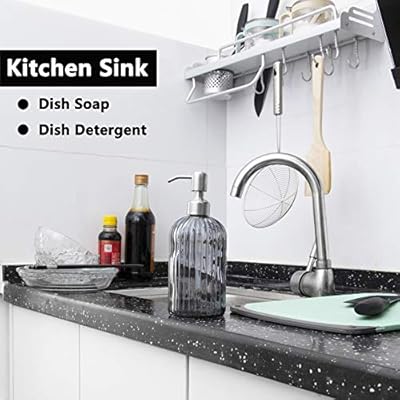 Easy-Tang Soap Dispenser 18 Oz Clear Glass Soap Dispensers with Rust Proof Stainless Steel Pump, Vertical Stripe Design… 51jGdBG%2BywL