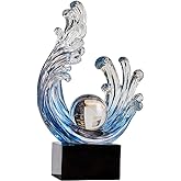XYQXYQ Modern Abstract Decorative Wave Statue, Blue Abstract Art Home Decor,Crystal Ball Art Wave Resin Sculpture, Office Desk Stand, Dining Table Center Decorative Aesthetics (A,Navy-Blue)