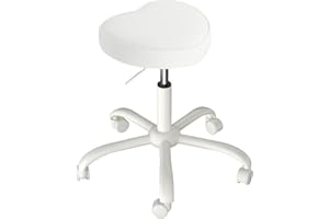 OmySalon Rolling Stool with Wheels, Hydraulic Massage Chair, Heart-Shaped Adjustable Salon Stool, Swivel Stools for Hair Stylist, Vanity SPA, Bar, Barber, Home Office, Tattoo, White