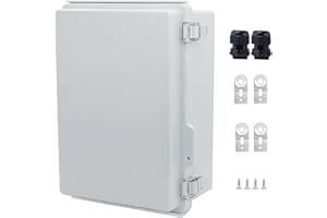 LUSUMTLY IP67 Waterproof Junction Box, ABS Plastic Electrical Enclosure with Stainless Steel Latch, Hinged Cover Electric Box with Mounting Plate, Wall Brackets & Cable Glands 280x190x130mm