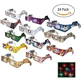 24 Count Holiday Specs Christmas 3D Glasses Turn Holiday lights into magical images includes Penguin Gingerbread Candy Cane Feliz Navidad Santa Angel Elf Reindeer Snowman Stars Snowflake and Surprise