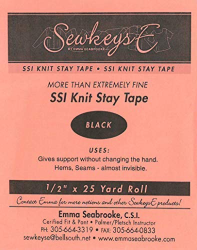 Black - 1/2" Fusible SS1 Knit Stay Tape - More Than Extremely Fine 0.5" X 25 Yards SewkeysE Knit Interfacing Sold by The 25 Yard Roll (SSI.5-BL) M494.19