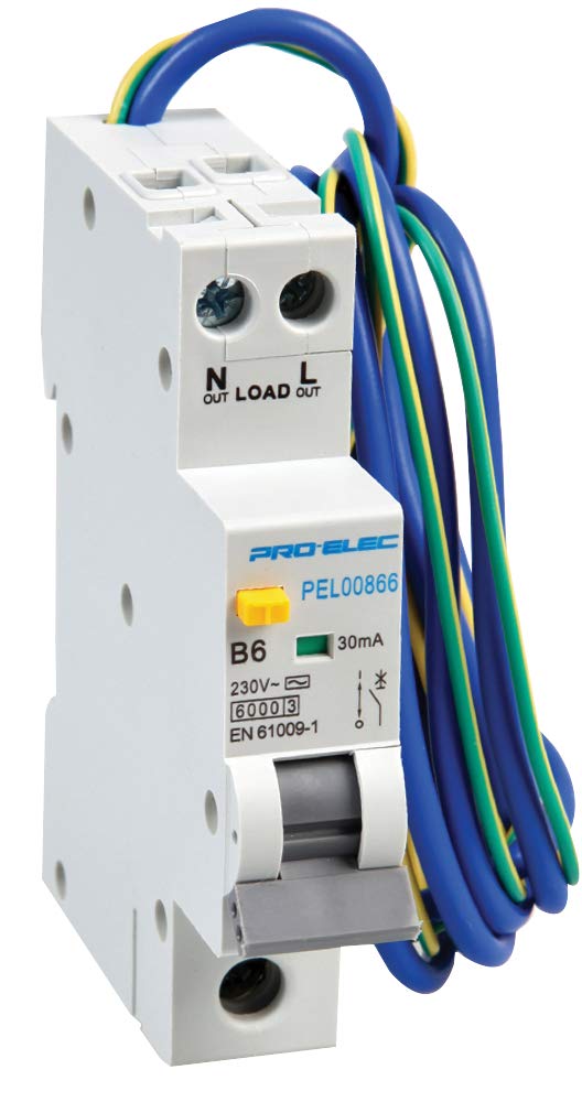 PRO ELEC 20A Single Pole RCBO, B Curve, 30mA Residual Current Breaker with Overcurrent Protection – 6kA Breaking Capacity, IEC61009 Compliant