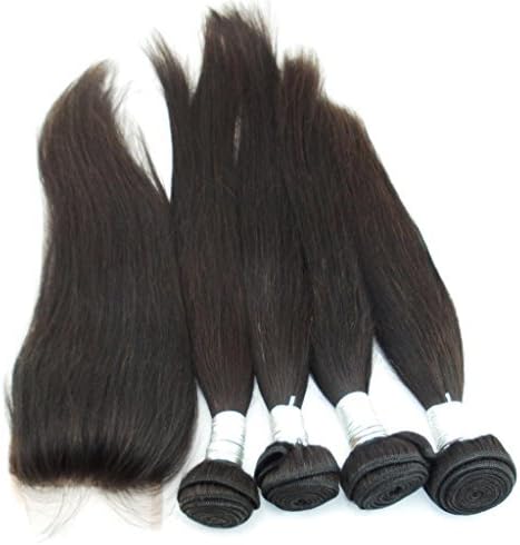 Vedar Beauty Women's 100 Human Hair Extensions Malsyasian Straight Remy Hair Weave Natural Color 4 Bundles 10" 12" 14" 16" 400g + 1 Closure 10"