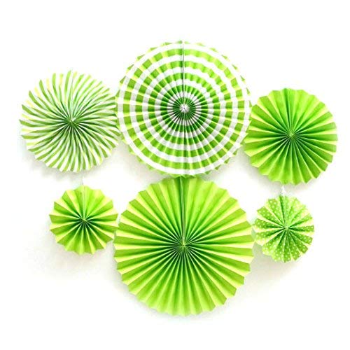 Happium 6 Pcs Paper Fans Set Assorted Colors Hanging Decorations Paper Garlands Ceiling Wall Decor Party Supply Photo Back Drop for Birthday Wedding Graduation Events Accessories Green