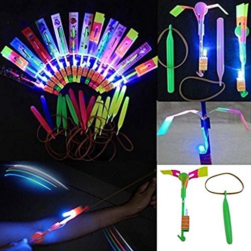 DORABO Shining Neon LED Light Toy Elastic Powered Flash Arrow Rocket Sling Shot Flare Helicopter Flying For Perfect Party Fun Gift,Totally Fabulous When In The Dark (3pcs)