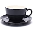 Coffeezone Double Espresso Coffee Cup and Saucer, Small Cappuccino and Speciality Coffee, New Bone China for Coffee Shop and Barista (Matte Black, 5 oz)