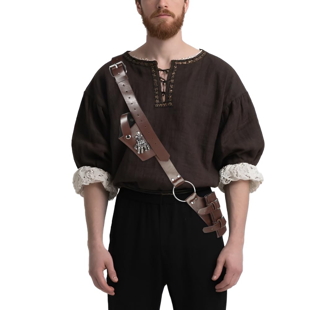 Medieval Leather Sword Pistol Holster Adjustable Dagger Scabbard Sheath Belt Viking Knight Sword Holder Frog Renaissance Warrior Costume Accessory for Halloween Carnival