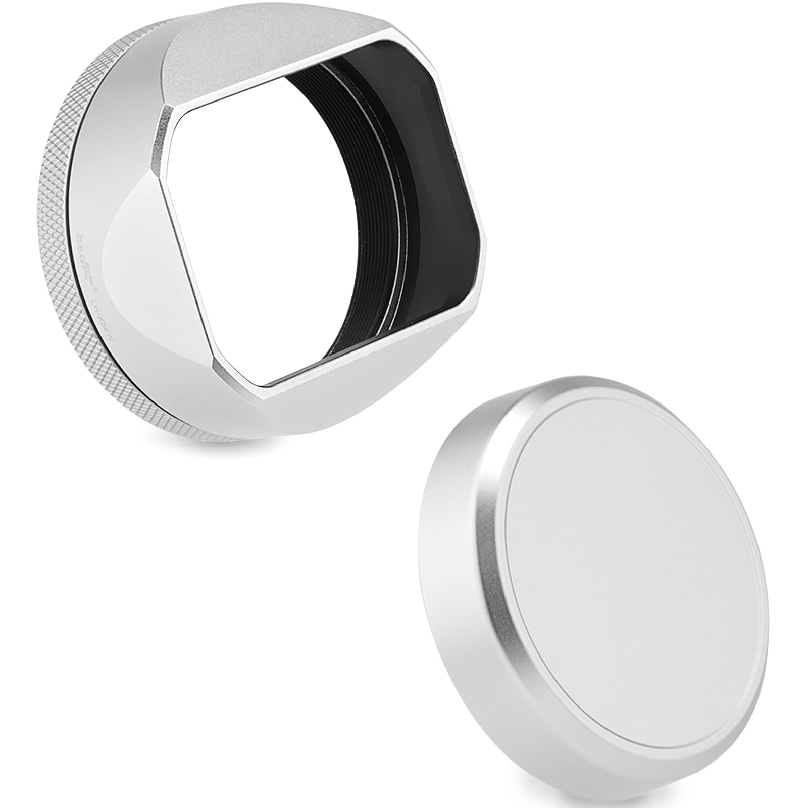Haoge x100vi Square Metal Lens Hood for Fuji X100VI Fujifilm FinePix X100V X100F X100 X100S VI X100T X70 Camera Accessories with Cap and 49mm Adapter Ring Silver LH-X54W+Cap-X54W