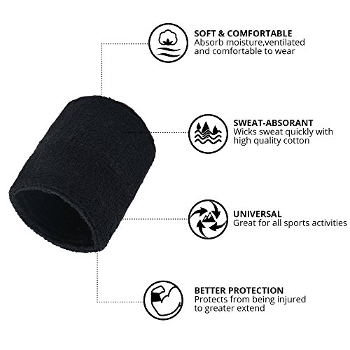 HBY 4 Pairs Athletic Thick Cotton Wristband Sweatband for Sports