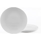 LaGlint 10.5 Inch Flat Dinner Plate Set of 6, White Geometric Opal Glass | Faceted dinnerware plates with dishwasher and microwave safe features, ideal for main courses and stylish table settings