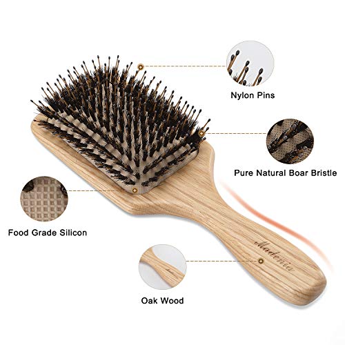 Paddle Brush, Boar Bristle Wooden Hair Brush for Women Men and Kids
