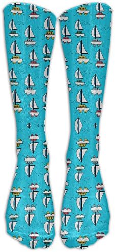 Colorful Blue Sea Sailboats Knee High Graduated Compression Socks For Women And Men - Best Medical, Nursing, Travel &amp; Flight Socks - Running &amp; Fitness
