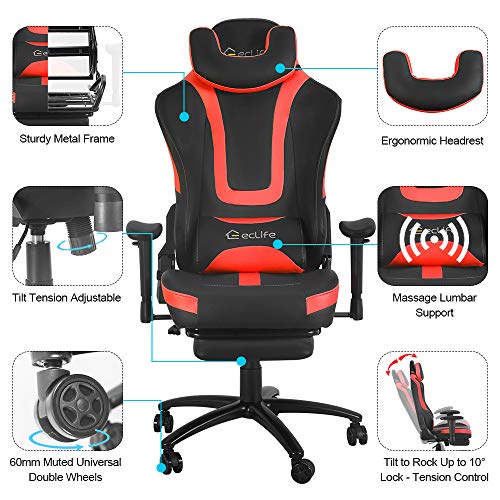 eclife Video Gaming Chair,Ergonomic Racing Task Chair,PU Leather