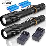 20000 Lumen Brightest LED Tactical Flashlights (2 PACK), Ultra Bright Professional Military Torch Light 5 Mode Adjustable Brightness Waterproof LED Flashlight with Battery Charger (Black)