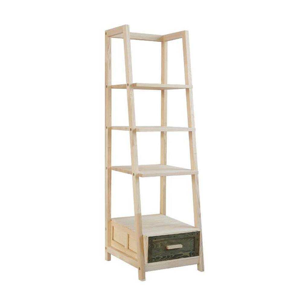 JCNFA Shelves Solid Wood Ladder With Drawer Multilayer Spacer Rack Plant Stand Portable Ladder