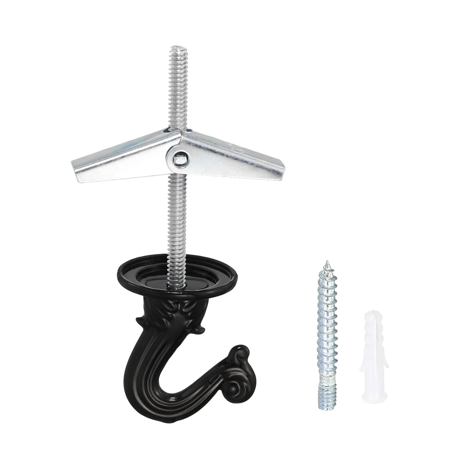 YOKIVE 2 Set Ceiling Hook Kit, Heavy Swag Hanging Hook with Mounting Screw Hanging Plants, Great for Office, Home, Daily Use (Black, 1.5x1.3-Inch)