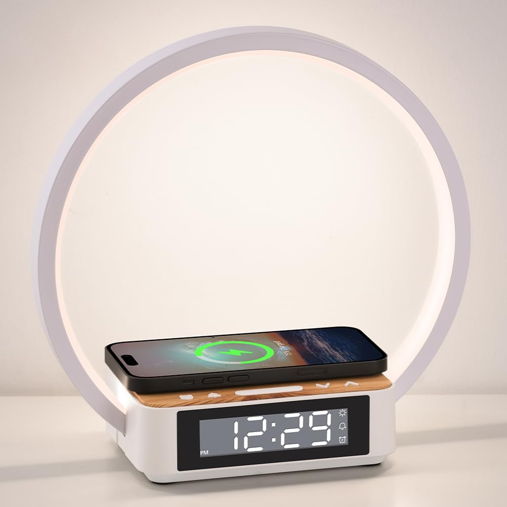 Photo 1 of SMARTERIOR Alarm Clock,Table Lamp with Wireless Charging,Touch Bedside Lamp with 3 Brightness Levels,Snooze,Sunrize Wake-Up Light,Idea Gifts for Women,Men,Teens,Adults
