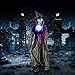 Halloween Haunters 6 Foot Animated Standing Spell Casting Purple Wicked Witch with Magic Crystal Ball Prop Decoration - Speaks, Cackles, Flashing Green LED Eyes, Light Up Crystal Ball, Witches Brew