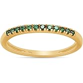AFFY Round Cut Simulated Green Emerald Stackable Anniversary Wedding Band Ring In 14K Gold Plated 925 Sterling Silver Ring For Women