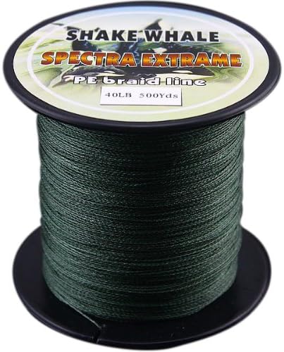 Shake Whale 100-Percent PE Good Quality Briad Braided Fishing Line Green 40LB 500Yds Yards