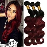 Black Rose Hair Two Tone Ombre Hair Extensions Weaves 7A Peruvian Virgin Hair Body Wave Human Hair Bundles 1B/99J Black+Burgundy 100g/pcs