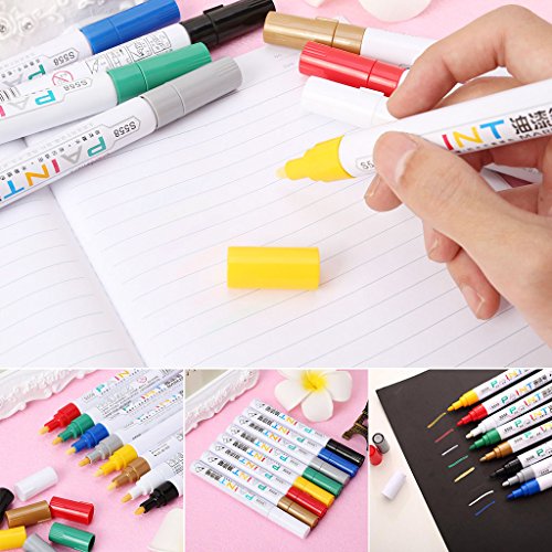 Ladaidra Waterproof Permanent Paint Marker Pen Tire Metal Outdoor Marking Oil-Ink Pens (Yellow)