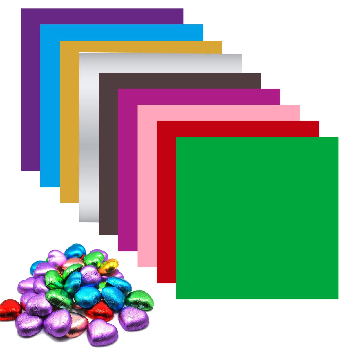 JOERRES 900 Pieces Chocolate Wrappers Candy Wraps Aluminum Foil Packaging for Homemade Caramel and DIY Candy Decoration Square 8 x 8 cm, 9 Colours