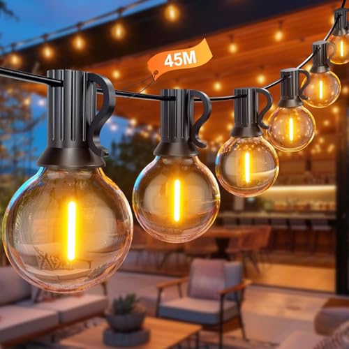 Led Lichterkette Außen, 45.7M/150FT Outdoor Lichterkette Glühbirnen, 24V LED Lichterkette Außen Strom für Weihnachtsdeko, Party, Garten, Terrasse, Hoc