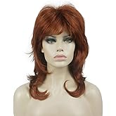 Aimole Shaggy Layered Wig Shoulder Length Women's Wig with Hair Bangs Premium Synthetic Hair Wig for Women (130-Copper Red)