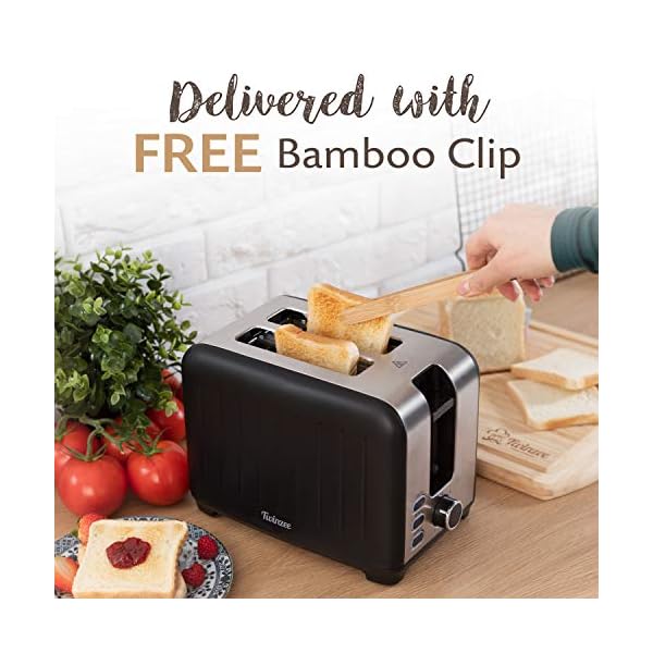 Vintage Toaster Black 850W Retro Toaster 2 Slices Stainless Steel with Bamboo Clips & Crumb