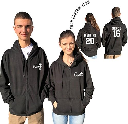 King Queen Couple Zip Hoodies, Personalized Married Since.