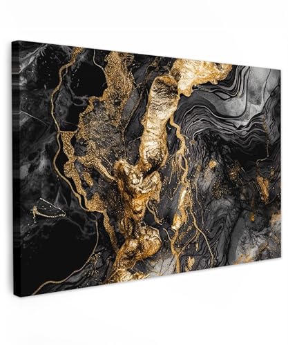 MuchoWow© Bild auf Leinwand Groß 120x80 cm XXL Schlafzimmer Bilder Badezimmer Wand Deko Wohnzimmer Modern Wanddeko Bilderwand Geschenk Marmer - Zwart