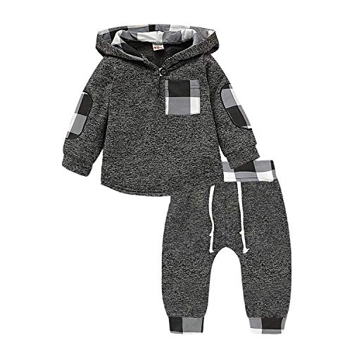 Kids Toddler Infant Baby Boys Girls Fall Outfit Plaid Pocket Hoodie Sweatshirt Jackets Shirt+Pants Winter Clothes Set