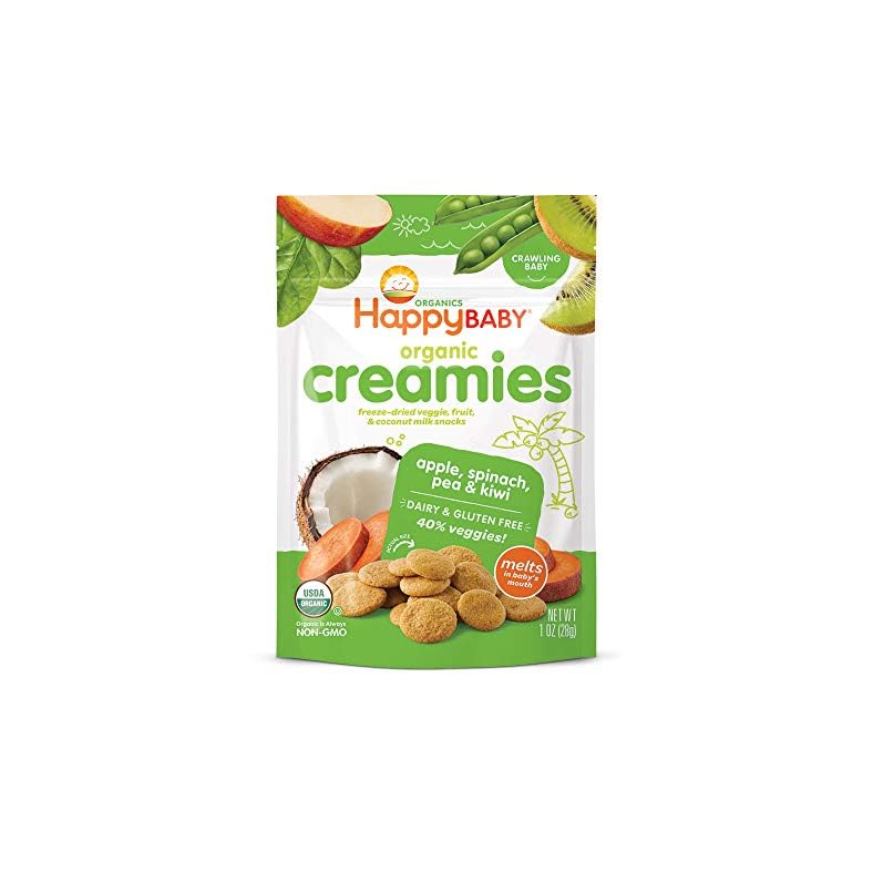 Happy Creamies Baby Organics Creamies Freeze-Dried Veggie & Fruit Snacks with Coconut Milk, Apple Spinach Pea & Kiwi, 1…