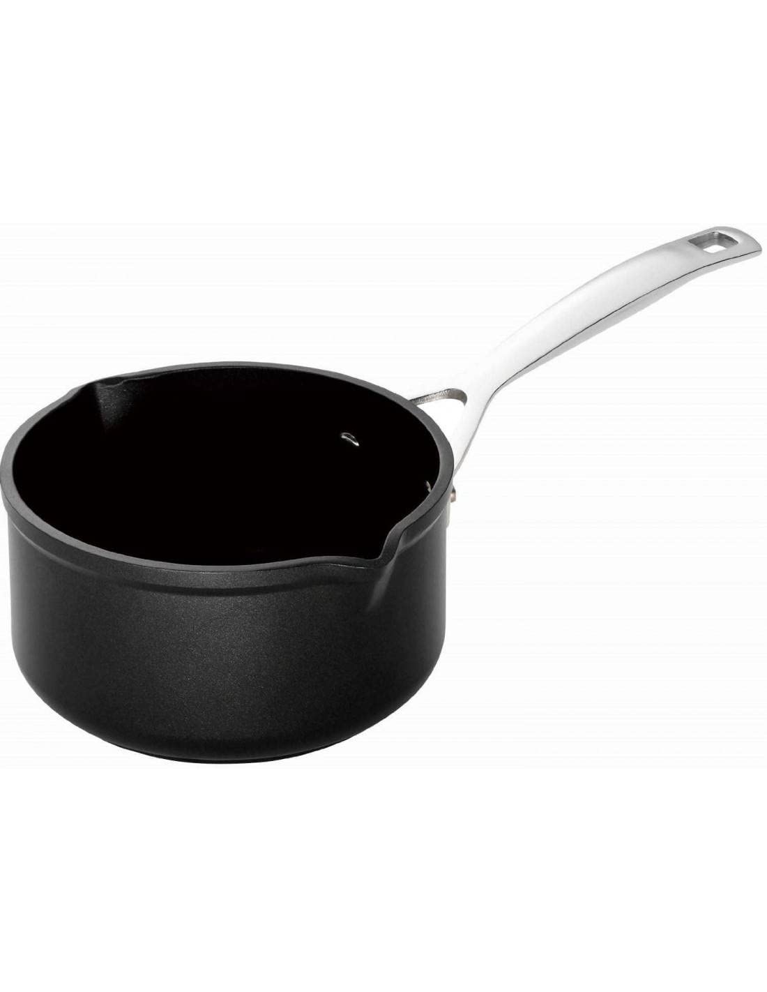 LE CREUSET Toughened Non-Stick 16cm Milk Pan w/ 2 Pouring spouts, Aluminium, 51109160010002, Black