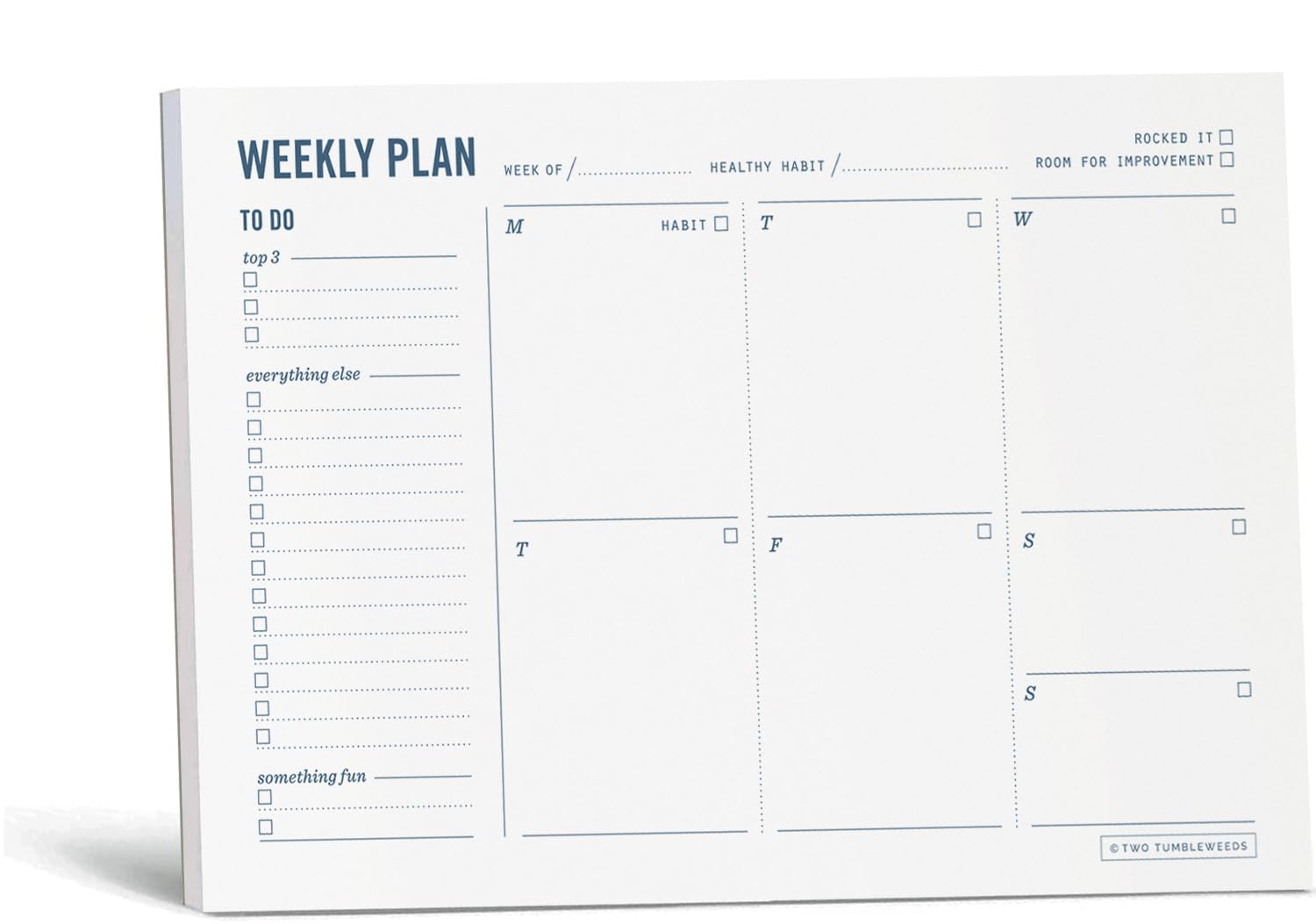 Two Tumbleweeds Weekly Planning Pad - Weekly Calendar Notepad with ToDo List, Schedule, and Habit Tracker - Planner and Organizer for School & Work - 6x9" - 50 Undated Sheets