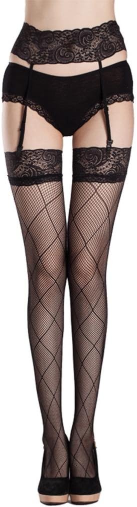 H Secret Women's Fishnet Garter Belt Thigh High Stockings