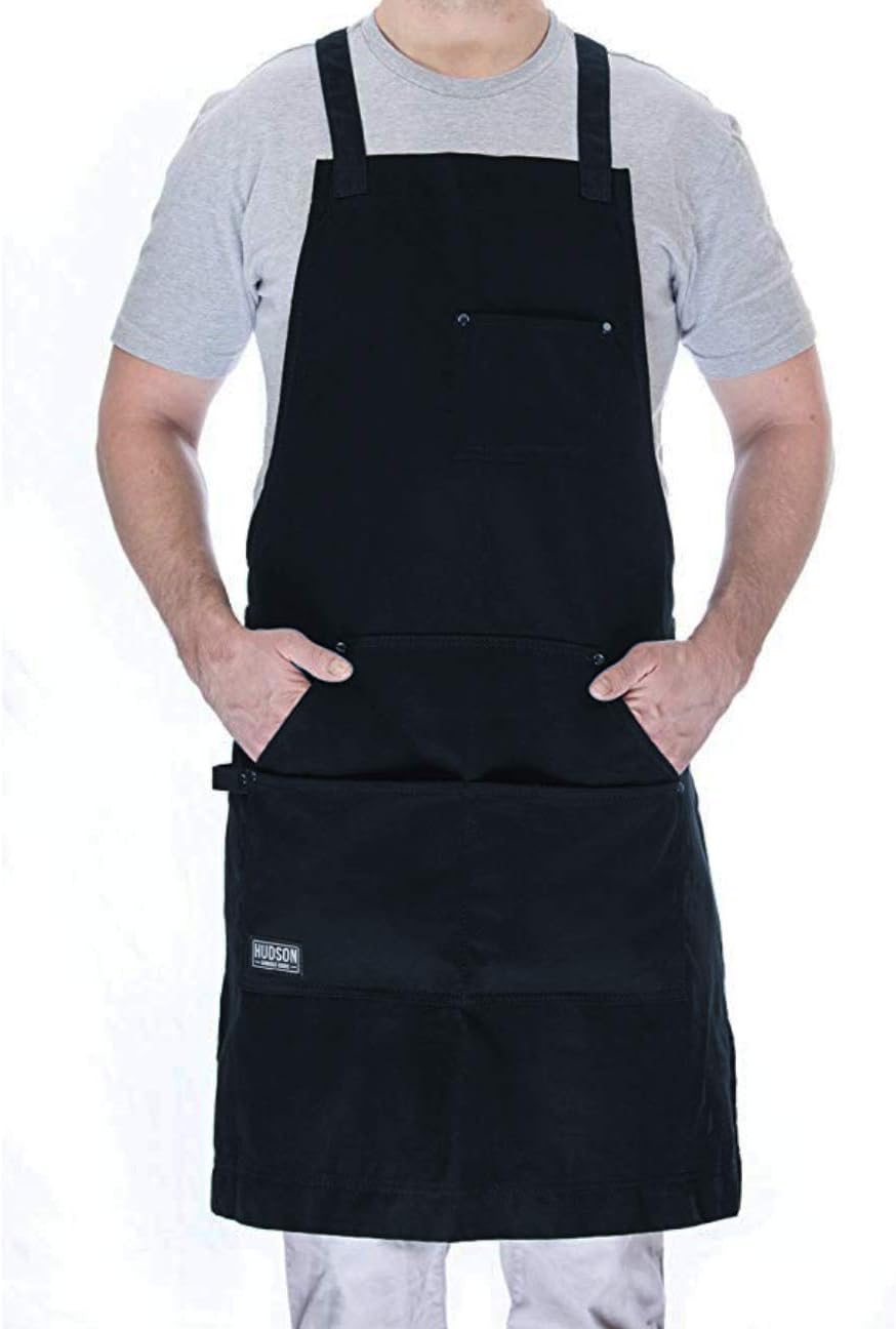 Hudson Durable Goods - Professional Grade Chef Apron for Kitchen BBQ & Grill, Navy, M to XL
