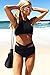Cupshe Fashion Women's Solid Color High Waist Tank Bikini Set,Black,(XL)