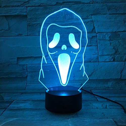 3D Optical Illusion Night Light - 7 LED Color Changing Lamp - Cool Soft Light Safe For Kids - Solution For Nightmares - Scream Mask