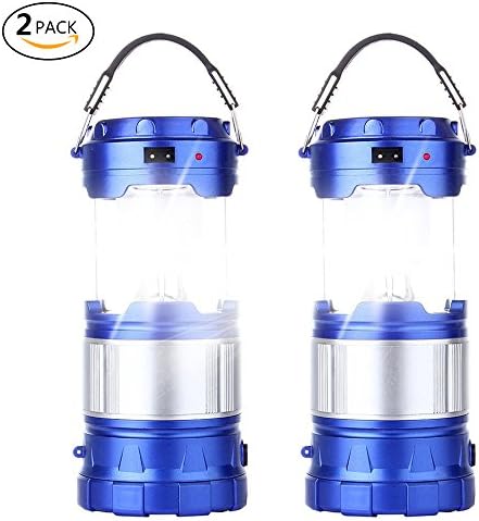 2 Pack Outdoor Camping Lamp, Portable Outdoor Rechargeable Solar LED Camping Light Lantern Handheld Flashlights with USB Charger, Perfect Hiking Fishing Emergency Lights - (2 Pack-Blue)