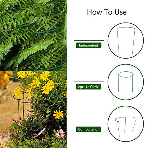 HiGift Garden Support Hoop Stakes, 2-Pack Semicircular Metal Plant Prop Ring Cage, Garden Plant Support Ring, Border Support, Plant Support Rods for Rose Hydrangea Vine, Width 10" x Height 15.8"