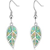 CiNily 18K White Gold Plated Leaf Opal Dangle Drop Earrings for Women Teen Girls Hypoallergenic Opal Jewelry Gift