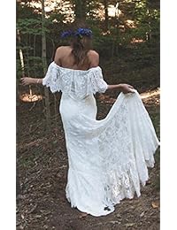 Datangep vestido de novia de playa bohemio con encaje en forma de A, para mujer