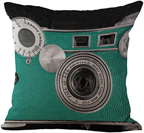 Sunshine06 Camera Pattern Vintage Cotton Linen Square Throw Pillow Case Decorative Cushion Cover Pillowcase Cushion Case for Sofa Bed Chair18 X 18 Inch (E)