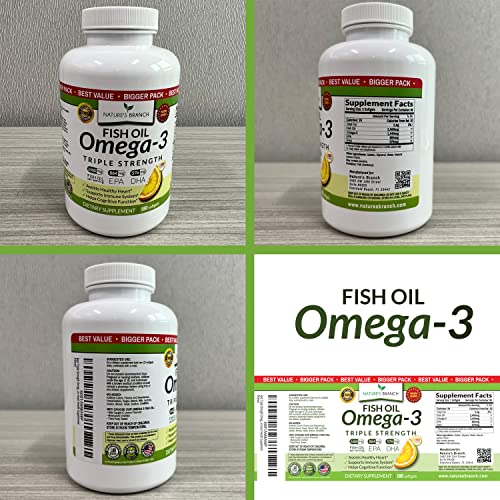 Best Triple Strength Omega 3 Fish Oil Pills 180 Capsules 2400mg High Potency Burpless Lemon