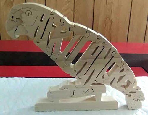 Puzzlepal African Grey Parrot. Wooden Free Standing Scroll Cut Collectable Puzzle Figure / Toy. Word African Grey is Body